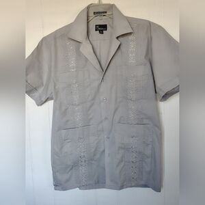 Omega  Fashion Light Gray Guayabera Shirt Size M